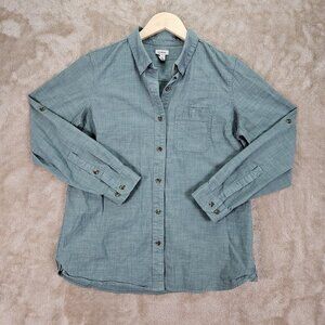 L.L. Bean Aqua Blue Button-Down Shirt Women's Size Medium Pockets Long Sleeve